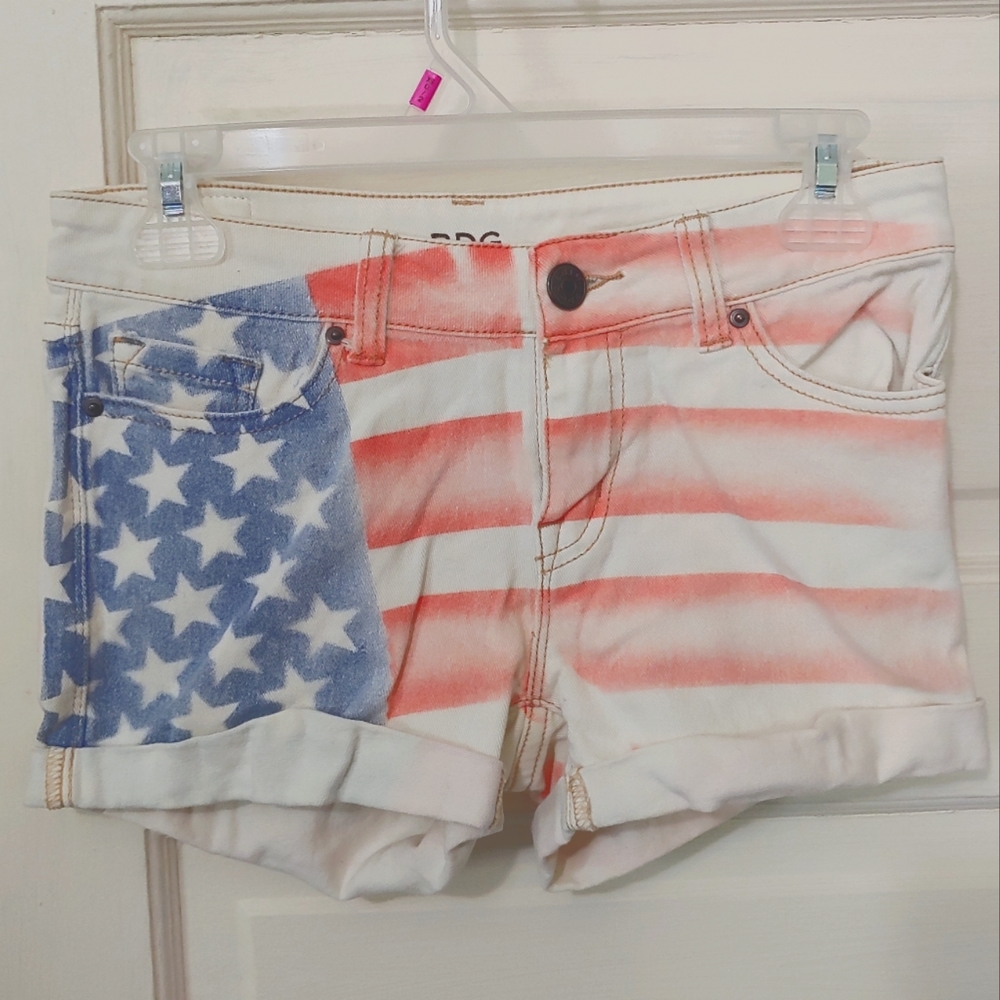 American flag print jean shorts